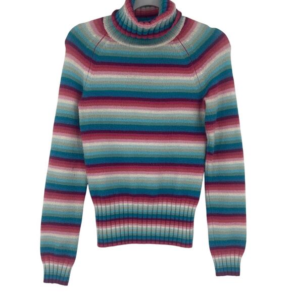 Vintage Y2K Gap Rainbow Stripe Turtleneck Sweater Sz XS Preppy Cozy Hong Kong - Picture 1 of 10